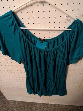 Storm Teal Short Sleeve Off-the-Shoulder Smocked Top